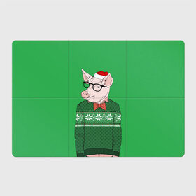 Магнитный плакат 3Х2 с принтом New Year Hipster Pig в Белгороде, Полимерный материал с магнитным слоем | 6 деталей размером 9*9 см | 2019 | merry christmas | new year | год свиньи | зима | новый год | поросенок | праздник | рождество | свинка | свинья
