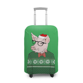 Чехол для чемодана 3D с принтом New Year Hipster Pig в Белгороде, 86% полиэфир, 14% спандекс | двустороннее нанесение принта, прорези для ручек и колес | 2019 | merry christmas | new year | год свиньи | зима | новый год | поросенок | праздник | рождество | свинка | свинья