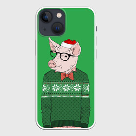 Чехол для iPhone 13 mini с принтом New Year Hipster Pig в Белгороде,  |  | 2019 | merry christmas | new year | год свиньи | зима | новый год | поросенок | праздник | рождество | свинка | свинья