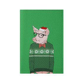 Обложка для паспорта матовая кожа с принтом New Year Hipster Pig в Белгороде, натуральная матовая кожа | размер 19,3 х 13,7 см; прозрачные пластиковые крепления | 2019 | merry christmas | new year | год свиньи | зима | новый год | поросенок | праздник | рождество | свинка | свинья