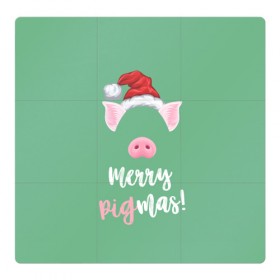 Магнитный плакат 3Х3 с принтом Merry Pigmas в Белгороде, Полимерный материал с магнитным слоем | 9 деталей размером 9*9 см | 2019 | merry christmas | new year | год свиньи | зима | новый год | поросенок | праздник | рождество | свинка | свинья