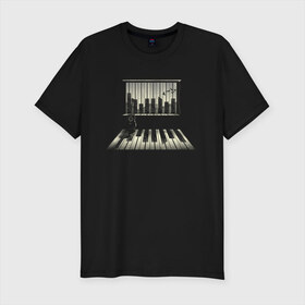 Мужская футболка премиум с принтом Город музыки в Белгороде, 92% хлопок, 8% лайкра | приталенный силуэт, круглый вырез ворота, длина до линии бедра, короткий рукав | urban | гитара | город | город музыки | звуки | клавиши | минимализм | музыка | пианино | птицы | рояль