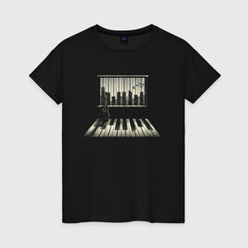 Женская футболка хлопок с принтом Город музыки в Белгороде, 100% хлопок | прямой крой, круглый вырез горловины, длина до линии бедер, слегка спущенное плечо | urban | гитара | город | город музыки | звуки | клавиши | минимализм | музыка | пианино | птицы | рояль