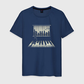 Мужская футболка хлопок с принтом Город музыки в Белгороде, 100% хлопок | прямой крой, круглый вырез горловины, длина до линии бедер, слегка спущенное плечо. | urban | гитара | город | город музыки | звуки | клавиши | минимализм | музыка | пианино | птицы | рояль