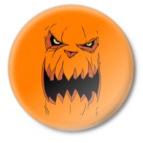 Значок с принтом Halloween в Белгороде,  металл | круглая форма, металлическая застежка в виде булавки | Тематика изображения на принте: halloween | orange | pumpkin | scary | оранжевая | страшная | тыква | ужас | хэллоуин