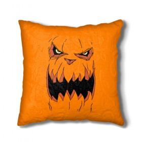 Подушка 3D с принтом Halloween в Белгороде, наволочка – 100% полиэстер, наполнитель – холлофайбер (легкий наполнитель, не вызывает аллергию). | состоит из подушки и наволочки. Наволочка на молнии, легко снимается для стирки | halloween | orange | pumpkin | scary | оранжевая | страшная | тыква | ужас | хэллоуин