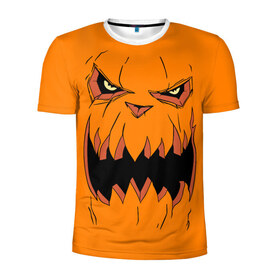 Мужская футболка 3D спортивная с принтом Halloween в Белгороде, 100% полиэстер с улучшенными характеристиками | приталенный силуэт, круглая горловина, широкие плечи, сужается к линии бедра | halloween | orange | pumpkin | scary | оранжевая | страшная | тыква | ужас | хэллоуин