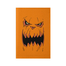 Обложка для паспорта матовая кожа с принтом Halloween в Белгороде, натуральная матовая кожа | размер 19,3 х 13,7 см; прозрачные пластиковые крепления | Тематика изображения на принте: halloween | orange | pumpkin | scary | оранжевая | страшная | тыква | ужас | хэллоуин