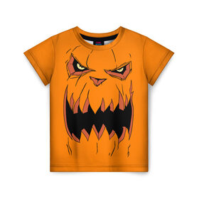 Детская футболка 3D с принтом Halloween в Белгороде, 100% гипоаллергенный полиэфир | прямой крой, круглый вырез горловины, длина до линии бедер, чуть спущенное плечо, ткань немного тянется | halloween | orange | pumpkin | scary | оранжевая | страшная | тыква | ужас | хэллоуин