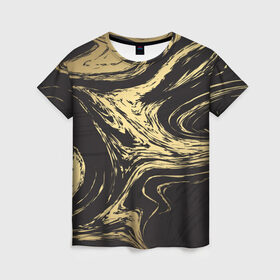 Женская футболка 3D с принтом Золотые реки в Белгороде, 100% полиэфир ( синтетическое хлопкоподобное полотно) | прямой крой, круглый вырез горловины, длина до линии бедер | абстракция | золото | иллюзия | линии | река