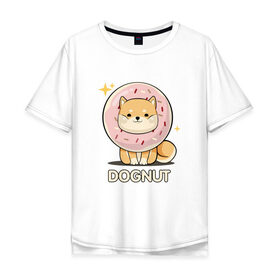 Мужская футболка хлопок Oversize с принтом DOgNUT в Белгороде, 100% хлопок | свободный крой, круглый ворот, “спинка” длиннее передней части | акита | детский | лапочка | милый | мимими | пес | пончик | собака | хаски | щенок