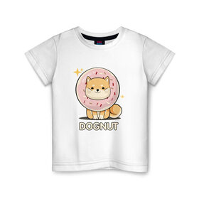 Детская футболка хлопок с принтом DOgNUT в Белгороде, 100% хлопок | круглый вырез горловины, полуприлегающий силуэт, длина до линии бедер | акита | детский | лапочка | милый | мимими | пес | пончик | собака | хаски | щенок