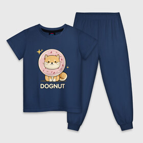 Детская пижама хлопок с принтом DOgNUT в Белгороде, 100% хлопок |  брюки и футболка прямого кроя, без карманов, на брюках мягкая резинка на поясе и по низу штанин
 | акита | детский | лапочка | милый | мимими | пес | пончик | собака | хаски | щенок