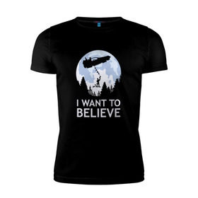 Мужская футболка премиум с принтом I Want To Believe в Белгороде, 92% хлопок, 8% лайкра | приталенный силуэт, круглый вырез ворота, длина до линии бедра, короткий рукав | док | макфлай | марти | машина времени | я хочу верить