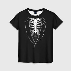Женская футболка 3D с принтом Скелет в Белгороде, 100% полиэфир ( синтетическое хлопкоподобное полотно) | прямой крой, круглый вырез горловины, длина до линии бедер | deadman | death | halloween | ribs | skeleton | мертвец | ребра | скелет | хеллоуин | хэллоуин