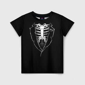 Детская футболка 3D с принтом Скелет в Белгороде, 100% гипоаллергенный полиэфир | прямой крой, круглый вырез горловины, длина до линии бедер, чуть спущенное плечо, ткань немного тянется | deadman | death | halloween | ribs | skeleton | мертвец | ребра | скелет | хеллоуин | хэллоуин
