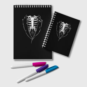 Блокнот с принтом Скелет в Белгороде, 100% бумага | 48 листов, плотность листов — 60 г/м2, плотность картонной обложки — 250 г/м2. Листы скреплены удобной пружинной спиралью. Цвет линий — светло-серый
 | deadman | death | halloween | ribs | skeleton | мертвец | ребра | скелет | хеллоуин | хэллоуин
