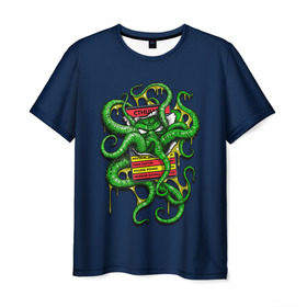 Мужская футболка 3D с принтом Ктулху в Белгороде, 100% полиэфир | прямой крой, круглый вырез горловины, длина до линии бедер | Тематика изображения на принте: call | cthulhu | howard | kraken | lovecraft | octopus | tentacles | говард | зов | кракен | ктулху | лавкрафт | осьминог | щупальца