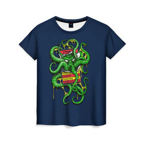 Женская футболка 3D с принтом Ктулху в Белгороде, 100% полиэфир ( синтетическое хлопкоподобное полотно) | прямой крой, круглый вырез горловины, длина до линии бедер | call | cthulhu | howard | kraken | lovecraft | octopus | tentacles | говард | зов | кракен | ктулху | лавкрафт | осьминог | щупальца