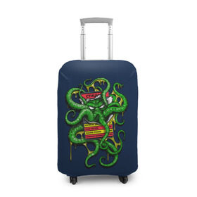 Чехол для чемодана 3D с принтом Ктулху в Белгороде, 86% полиэфир, 14% спандекс | двустороннее нанесение принта, прорези для ручек и колес | call | cthulhu | howard | kraken | lovecraft | octopus | tentacles | говард | зов | кракен | ктулху | лавкрафт | осьминог | щупальца