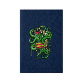 Обложка для паспорта матовая кожа с принтом Ктулху в Белгороде, натуральная матовая кожа | размер 19,3 х 13,7 см; прозрачные пластиковые крепления | call | cthulhu | howard | kraken | lovecraft | octopus | tentacles | говард | зов | кракен | ктулху | лавкрафт | осьминог | щупальца