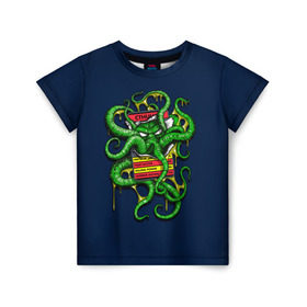 Детская футболка 3D с принтом Ктулху в Белгороде, 100% гипоаллергенный полиэфир | прямой крой, круглый вырез горловины, длина до линии бедер, чуть спущенное плечо, ткань немного тянется | call | cthulhu | howard | kraken | lovecraft | octopus | tentacles | говард | зов | кракен | ктулху | лавкрафт | осьминог | щупальца