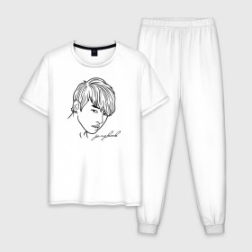 Мужская пижама хлопок с принтом BTS - Jungkook в Белгороде, 100% хлопок | брюки и футболка прямого кроя, без карманов, на брюках мягкая резинка на поясе и по низу штанин
 | 