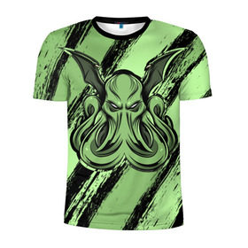 Мужская футболка 3D спортивная с принтом Ктулху в Белгороде, 100% полиэстер с улучшенными характеристиками | приталенный силуэт, круглая горловина, широкие плечи, сужается к линии бедра | cthulhu | божество | кракен | лавкрафт | миф | монстр | океан | чудовище