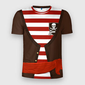 Мужская футболка 3D спортивная с принтом Костюм пирата в красную полоску в Белгороде, 100% полиэстер с улучшенными характеристиками | приталенный силуэт, круглая горловина, широкие плечи, сужается к линии бедра | детские костюмы | костюм на новый год | праздник | утренник