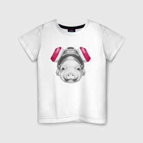 Детская футболка хлопок с принтом Хрюня в противогазе в Белгороде, 100% хлопок | круглый вырез горловины, полуприлегающий силуэт, длина до линии бедер | breaking bad | во все тяжкие | джесси пинкман | свинка | свинья