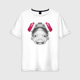 Женская футболка хлопок Oversize с принтом Хрюня в противогазе в Белгороде, 100% хлопок | свободный крой, круглый ворот, спущенный рукав, длина до линии бедер
 | breaking bad | во все тяжкие | джесси пинкман | свинка | свинья