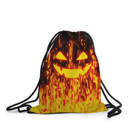 Рюкзак-мешок 3D с принтом FIRE PUMPKIN в Белгороде, 100% полиэстер | плотность ткани — 200 г/м2, размер — 35 х 45 см; лямки — толстые шнурки, застежка на шнуровке, без карманов и подкладки | fire | halloween | искры | огонь | праздник | тыква | хэллоуин