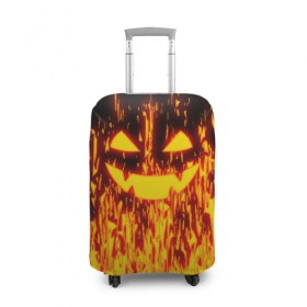 Чехол для чемодана 3D с принтом FIRE PUMPKIN в Белгороде, 86% полиэфир, 14% спандекс | двустороннее нанесение принта, прорези для ручек и колес | fire | halloween | искры | огонь | праздник | тыква | хэллоуин