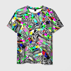 Мужская футболка 3D с принтом Экран профилактики в Белгороде, 100% полиэфир | прямой крой, круглый вырез горловины, длина до линии бедер | абстракция | геометрия | настройка | паттрен | писк | профилактика | сигнал | таблица | телевидение | телевизор | цвет