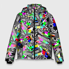 Мужская зимняя куртка 3D с принтом Экран профилактики в Белгороде, верх — 100% полиэстер; подкладка — 100% полиэстер; утеплитель — 100% полиэстер | длина ниже бедра, свободный силуэт Оверсайз. Есть воротник-стойка, отстегивающийся капюшон и ветрозащитная планка. 

Боковые карманы с листочкой на кнопках и внутренний карман на молнии. | Тематика изображения на принте: абстракция | геометрия | настройка | паттрен | писк | профилактика | сигнал | таблица | телевидение | телевизор | цвет