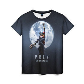 Женская футболка 3D с принтом PREY: Mooncrash в Белгороде, 100% полиэфир ( синтетическое хлопкоподобное полотно) | прямой крой, круглый вырез горловины, длина до линии бедер | prey | жертва | звезды | земля | игра | космос | луна | фантастика | шутер
