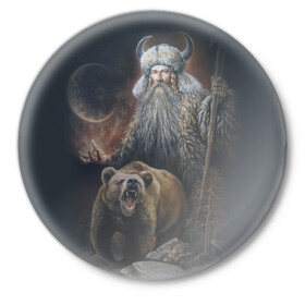 Значок с принтом Велес в Белгороде,  металл | круглая форма, металлическая застежка в виде булавки | ethnic | folk | runes | slav | велес | медведь | руны | русь | славяне | фолк | фольклор | этника | этно | язычество