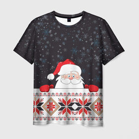 Мужская футболка 3D с принтом Дедушка Мороз в Белгороде, 100% полиэфир | прямой крой, круглый вырез горловины, длина до линии бедер | geometry | winter | геометрия | дед мороз | ёлки | зима | луна | новогоднее | новый год | новый год 2020 | олени | подарок | праздник | санки | санта клаус | снежинки | снежок | узоры | шапка санты клауса