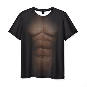Мужская футболка 3D с принтом Сетка в Белгороде, 100% полиэфир | прямой крой, круглый вырез горловины, длина до линии бедер | Тематика изображения на принте: атлет | грудь | качёк | клетка | кубики | мужик | мышцы | парень | пресс | прозрачный | спорт | тело | торс | фигура
