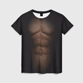 Женская футболка 3D с принтом Сетка в Белгороде, 100% полиэфир ( синтетическое хлопкоподобное полотно) | прямой крой, круглый вырез горловины, длина до линии бедер | атлет | грудь | качёк | клетка | кубики | мужик | мышцы | парень | пресс | прозрачный | спорт | тело | торс | фигура