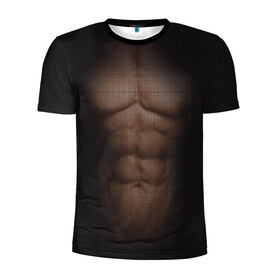Мужская футболка 3D спортивная с принтом Сетка в Белгороде, 100% полиэстер с улучшенными характеристиками | приталенный силуэт, круглая горловина, широкие плечи, сужается к линии бедра | атлет | грудь | качёк | клетка | кубики | мужик | мышцы | парень | пресс | прозрачный | спорт | тело | торс | фигура
