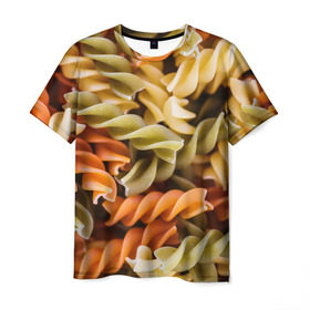 Мужская футболка 3D с принтом Макароны Спиральки в Белгороде, 100% полиэфир | прямой крой, круглый вырез горловины, длина до линии бедер | food | italy | pasta | spagetti | еда | едой | изображение | италия | картинка | макарон | макароны | макарошки | мука | мучное | паста | прикол | прикольные | спагетти | спиральки | фото | юмор