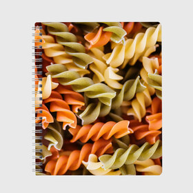 Тетрадь с принтом Макароны Спиральки в Белгороде, 100% бумага | 48 листов, плотность листов — 60 г/м2, плотность картонной обложки — 250 г/м2. Листы скреплены сбоку удобной пружинной спиралью. Уголки страниц и обложки скругленные. Цвет линий — светло-серый
 | Тематика изображения на принте: food | italy | pasta | spagetti | еда | едой | изображение | италия | картинка | макарон | макароны | макарошки | мука | мучное | паста | прикол | прикольные | спагетти | спиральки | фото | юмор