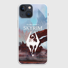 Чехол для iPhone 13 mini с принтом The Elder Scrolls SKYRIM в Белгороде,  |  | art game | art skyrim | forest | game | skyrim | the elder scrolls v skyrim | горы | довакин | древние свитки | игра | лес | небо | скайрим