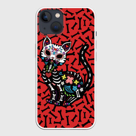 Чехол для iPhone 13 с принтом Мексиканская Сахарная Кошка в Белгороде,  |  | cat | cats | mexican | skull | sugar | кости | косточки | кот | котик | котики | коты | котята | кошечка | кошечки | кошка | кошки | мексиканский | милота | сахарный | сердечки | сердечко | цветочки | цветы | череп | черепа