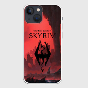 Чехол для iPhone 13 mini с принтом The Elder Scrolls SKYRIM в Белгороде,  |  | art game | art skyrim | forest | game | skyrim | the elder scrolls v skyrim | горы | довакин | древние свитки | игра | лес | небо | скайрим