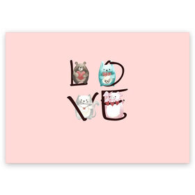 Поздравительная открытка с принтом LOVE зверушки в Белгороде, 100% бумага | плотность бумаги 280 г/м2, матовая, на обратной стороне линовка и место для марки
 | Тематика изображения на принте: love