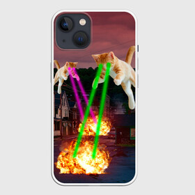 Чехол для iPhone 13 с принтом Кошачья Атака в Белгороде,  |  | attack | bomb | cat | lazer | meme | neon | party | вечеринка | взрыв | коты | кошак | кошка | лазер | мем | неон | огонь
