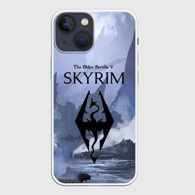 Чехол для iPhone 13 mini с принтом THE ELDER SCROLLS 5 SKYRIM в Белгороде,  |  | art game | art skyrim | forest | game | skyrim | the elder scrolls v skyrim | горы | довакин | древние свитки | игра | лес | небо | скайрим