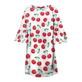 Детское платье 3D с принтом Вишневое настроение в Белгороде, 100% полиэстер | прямой силуэт, чуть расширенный к низу. Круглая горловина, на рукавах — воланы | весна | вишня | красный | лето | листья | ягода